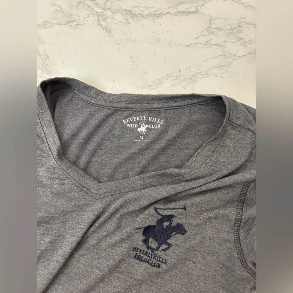 Beverly Hills Polo Club V-Neck T-Shirt Gray Short Sleeve Cotton Blend Sz M​​ - Picture 4 of 4